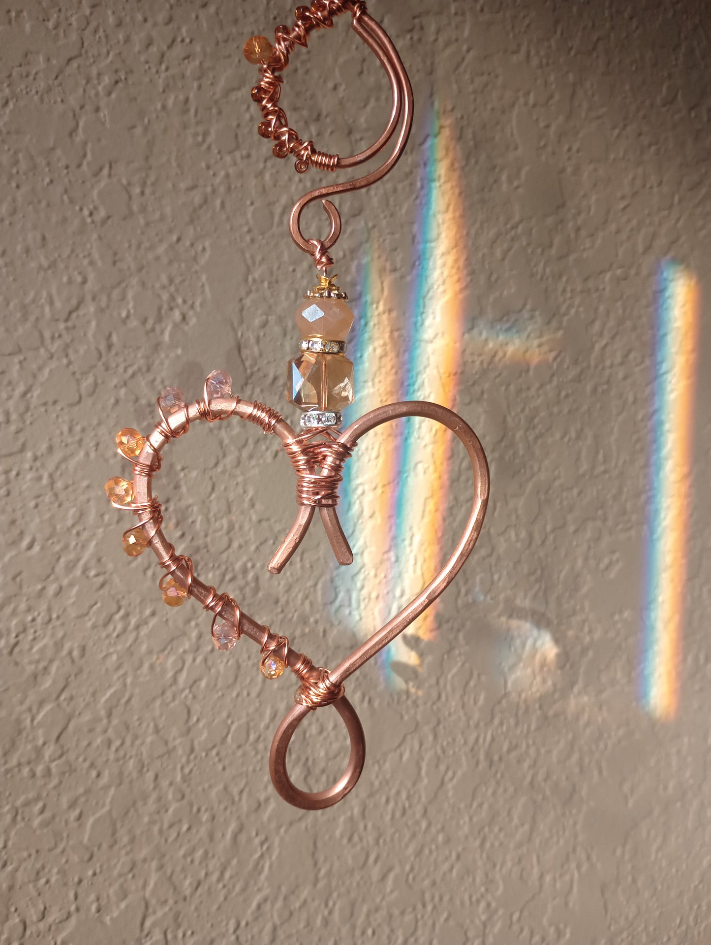 Opulent Gold Shimmer Copper Heart Suncatcher
