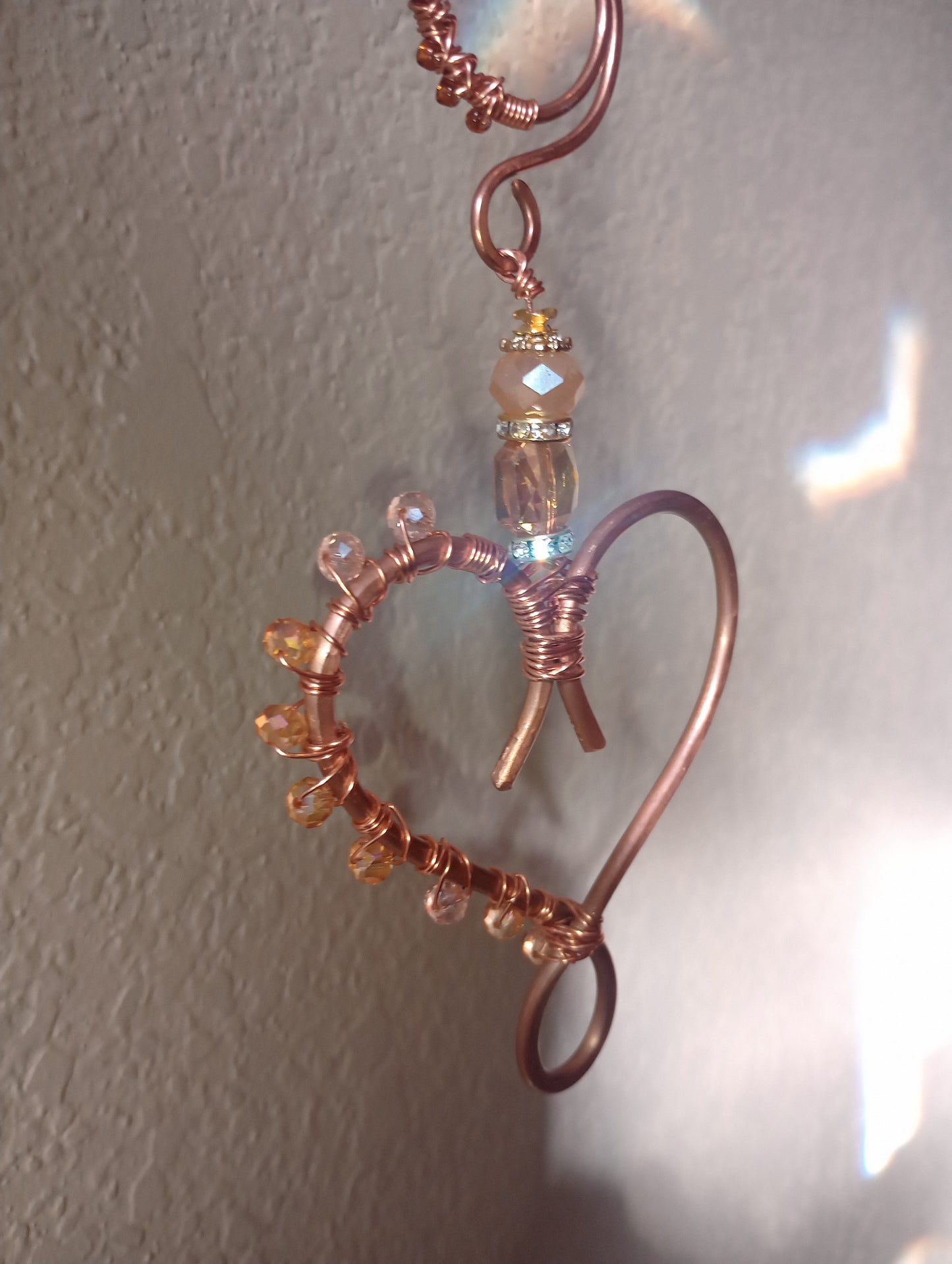 Opulent Gold Shimmer Copper Heart Suncatcher