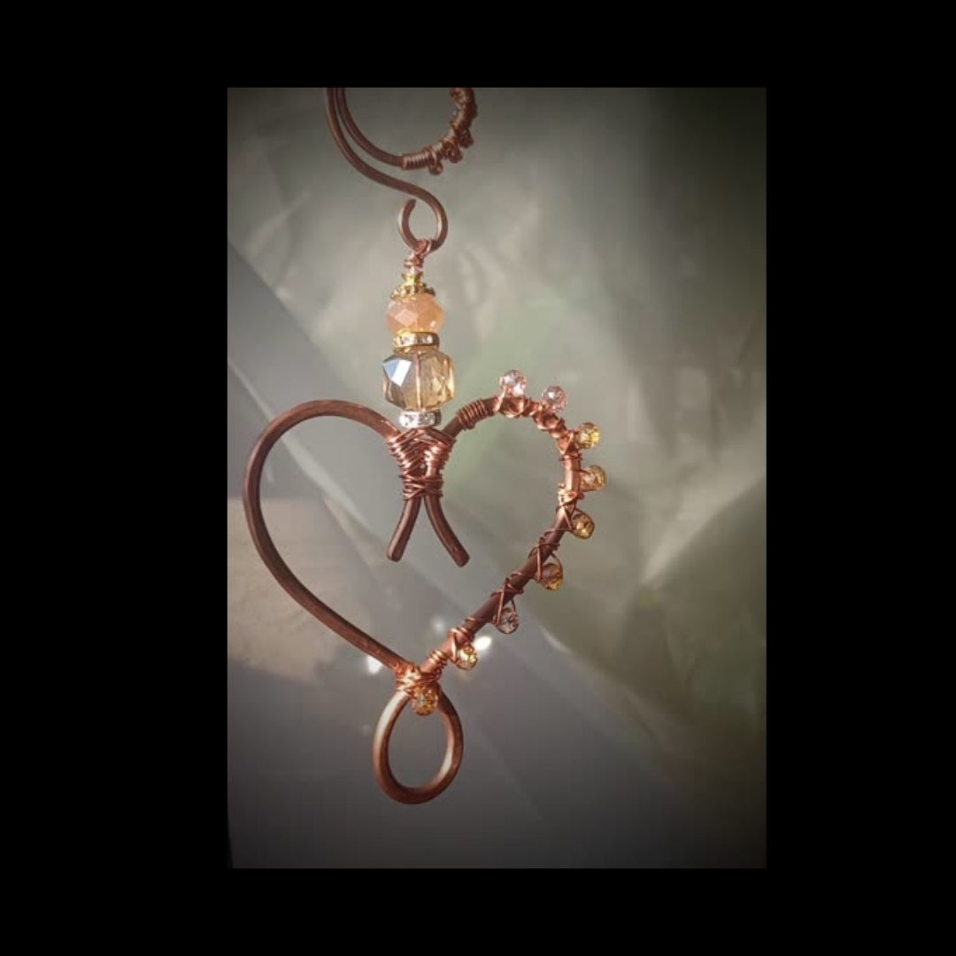 Opulent Gold Shimmer Copper Heart Suncatcher