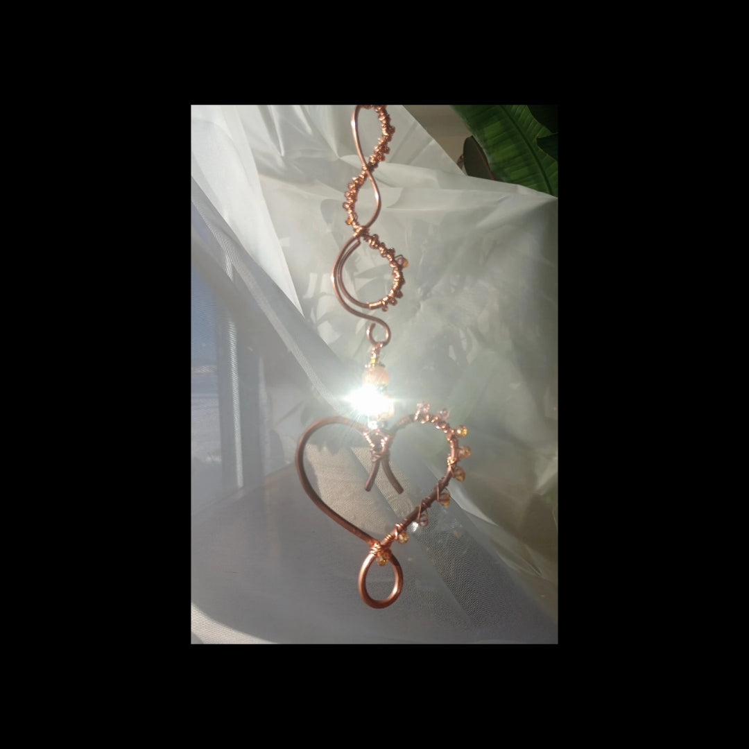 Opulent Gold Shimmer Copper Heart Suncatcher