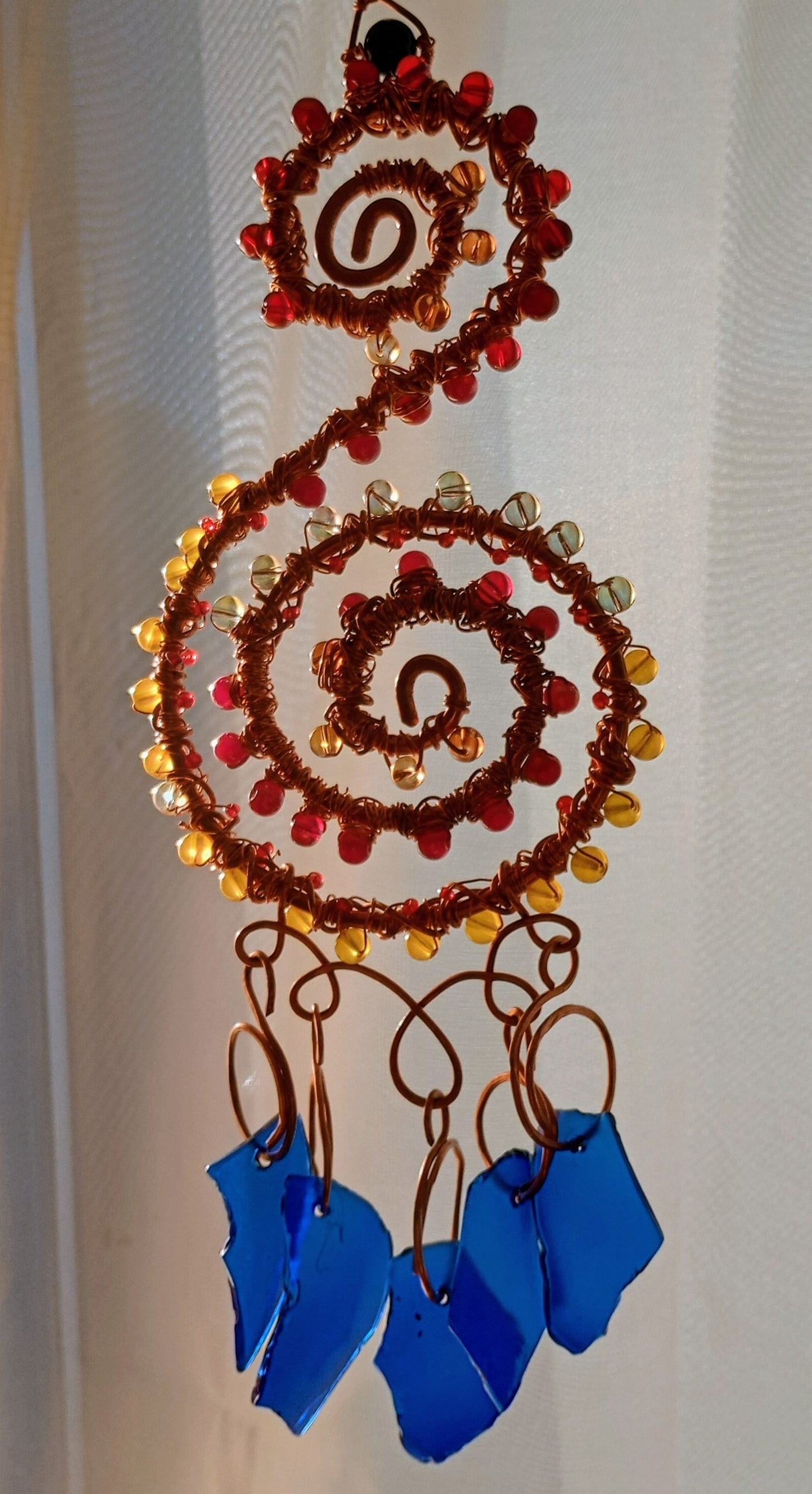 Blue Glass Copper Spiral Suncatcher