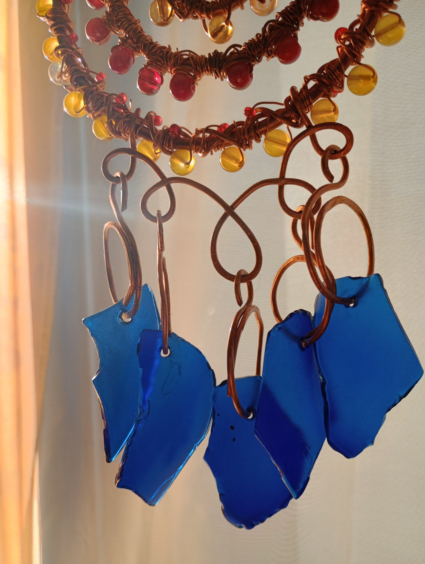 Blue Glass Copper Spiral Suncatcher