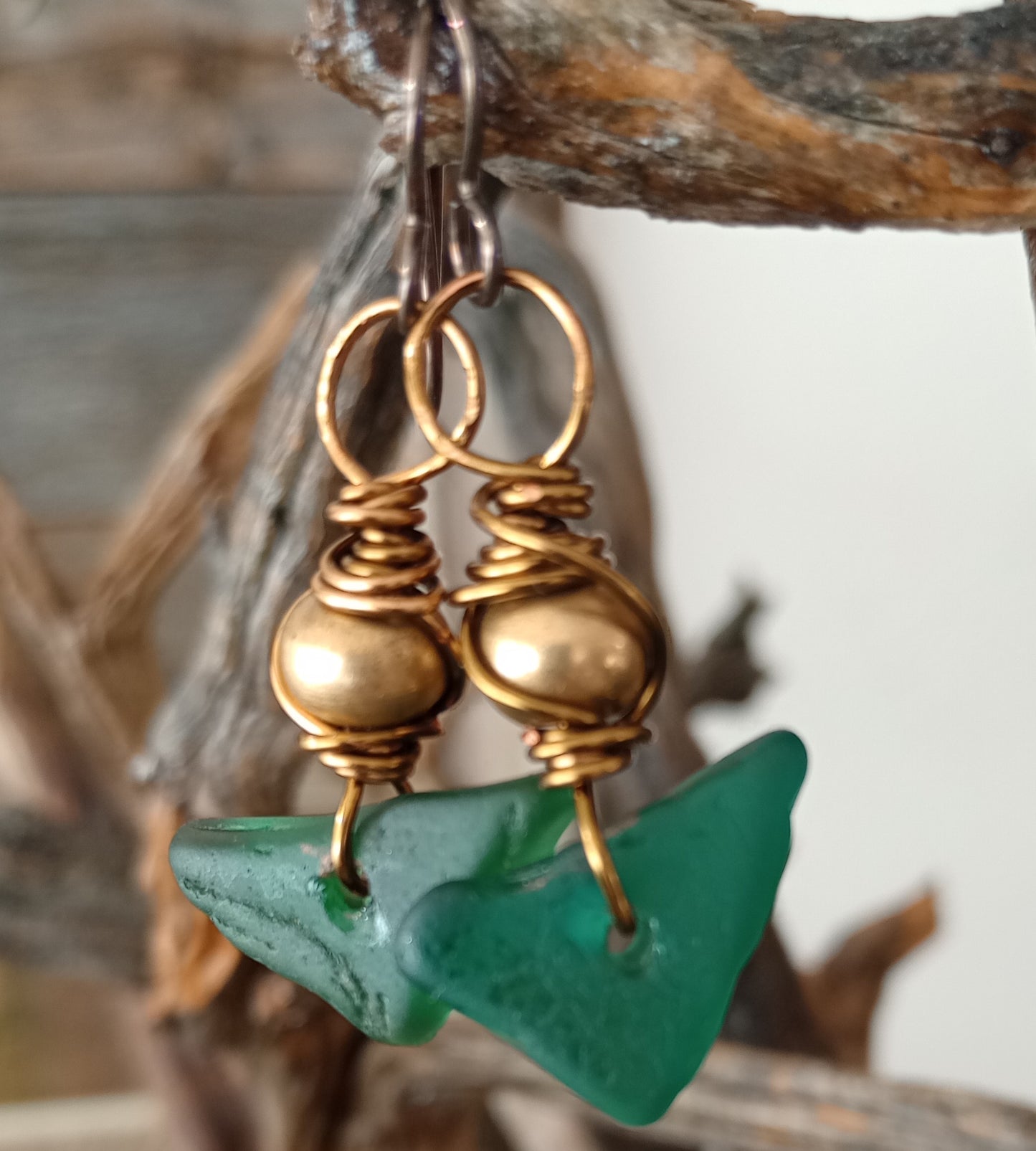 Teal Sea Glass Earrings