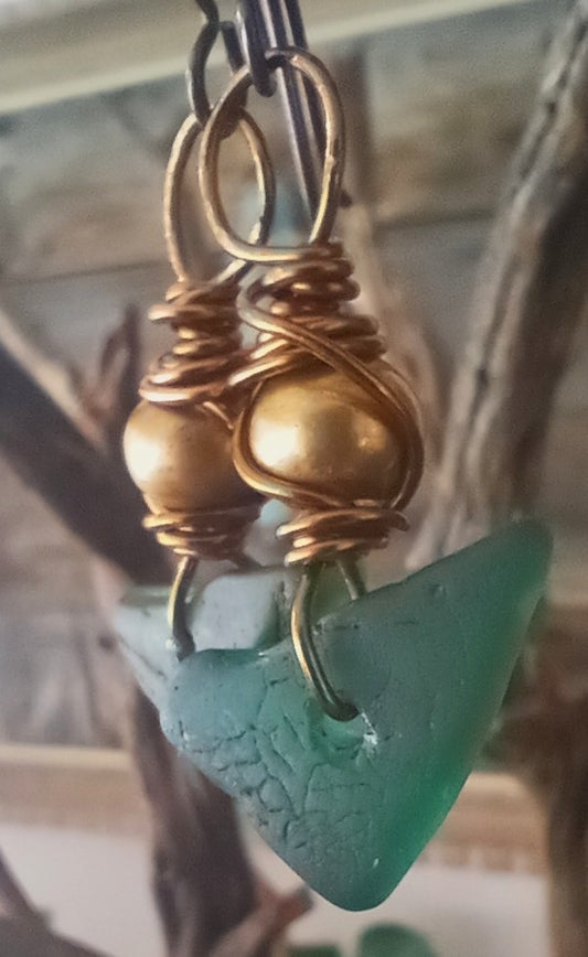Teal Sea Glass Earrings