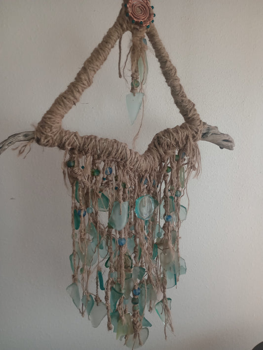 Antique Glass Natural Windchime; "Water Dragon"